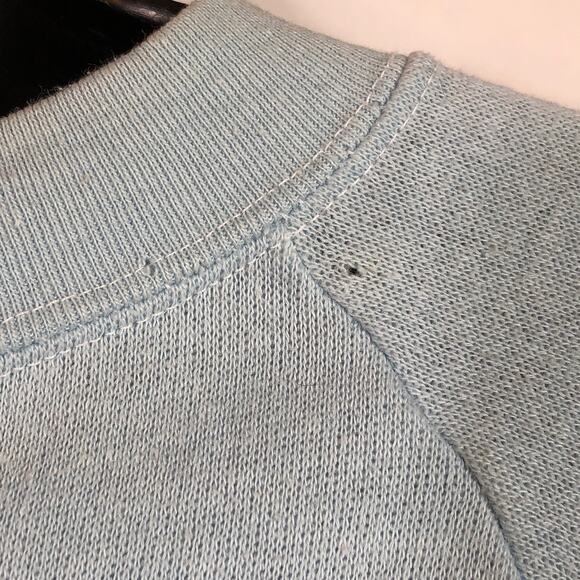 Cropped Sweatshirt Teddy Bear Applique Embroidery Light Blue Retro Vintage - Picture 9 of 10